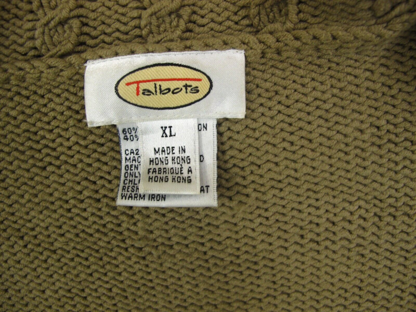 Talbots Women Cardigan Sweater Knitted Long Sleeves Pockets Olive Green Size XL