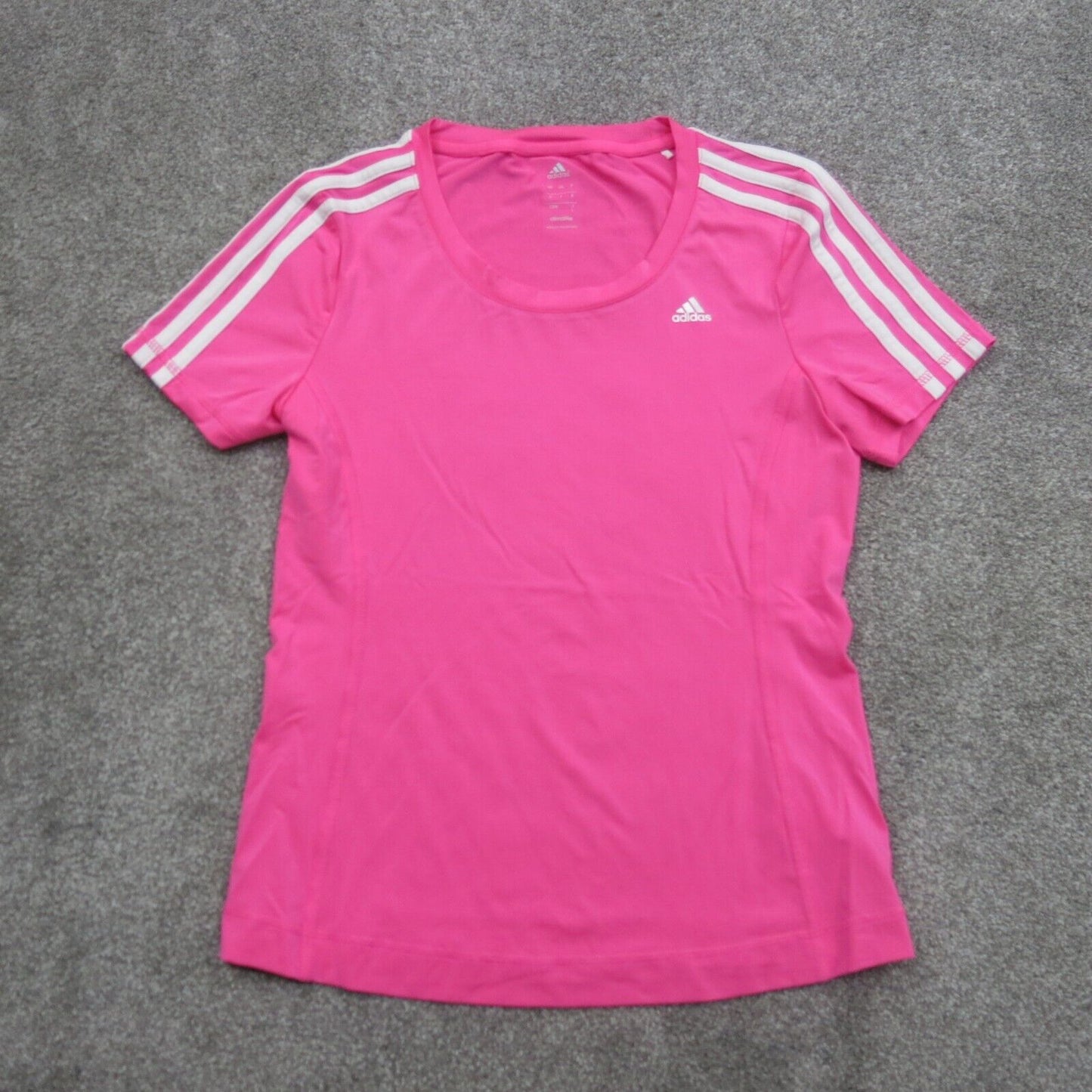 Adidas Tee Boys Youth Pink Size 1 White 3 Stripe Short Sleeve Athletic Top Logo
