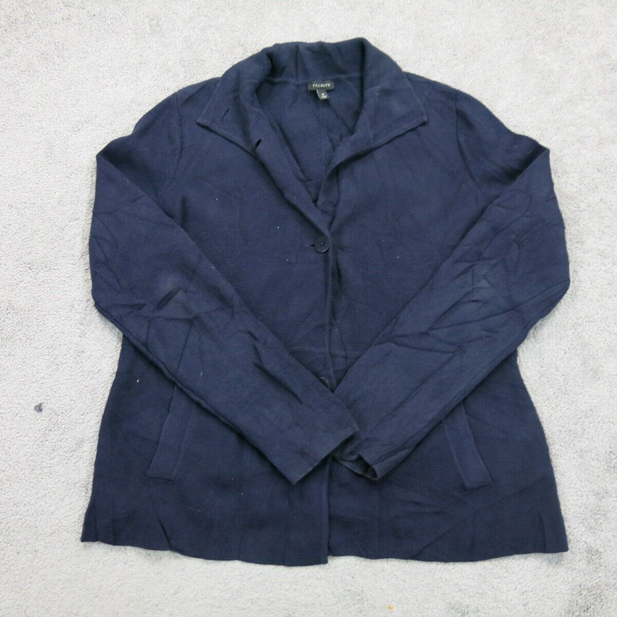 Talbots Womens Blazer Coat Single Breasted 3/4 Sleeve Pockets Blue Size Medium