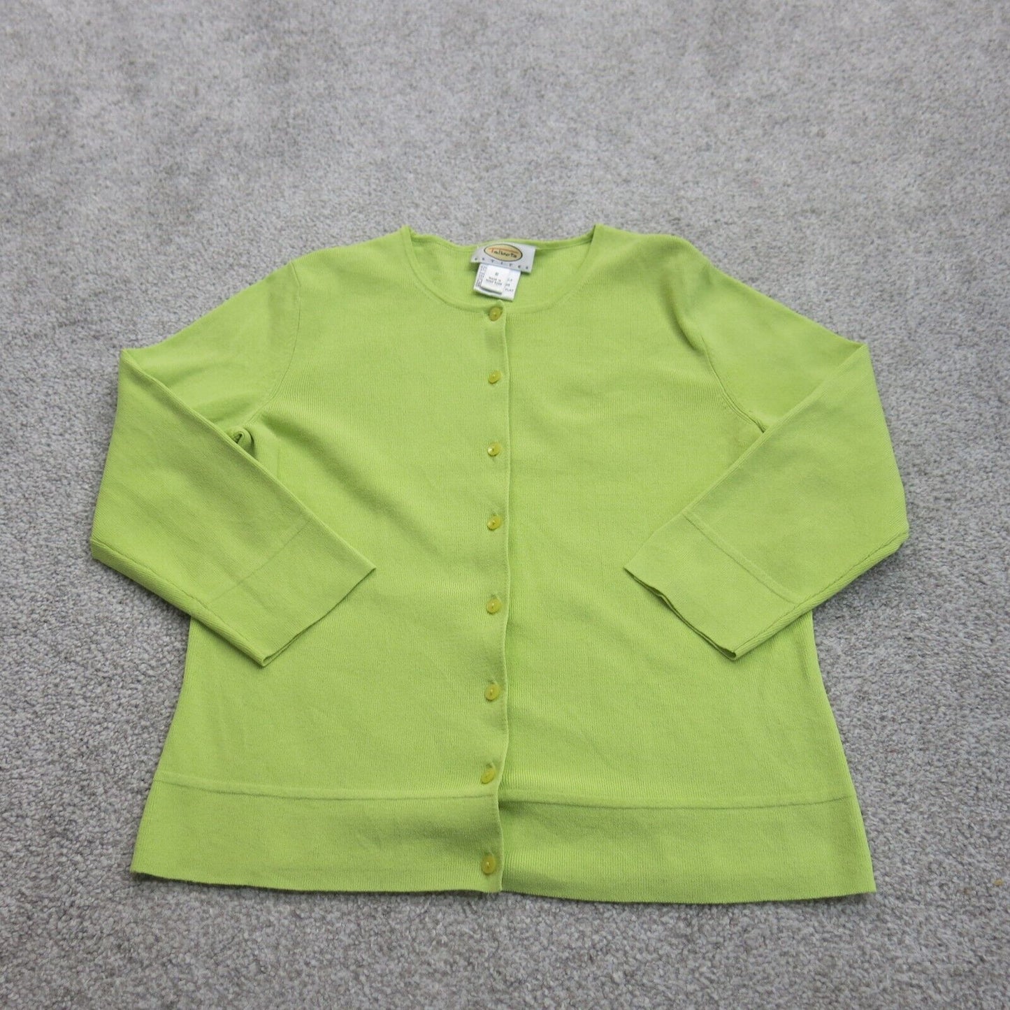 Talbots Womens Cardigan Sweater Long Sleeves Button Front Solid Green Size Small