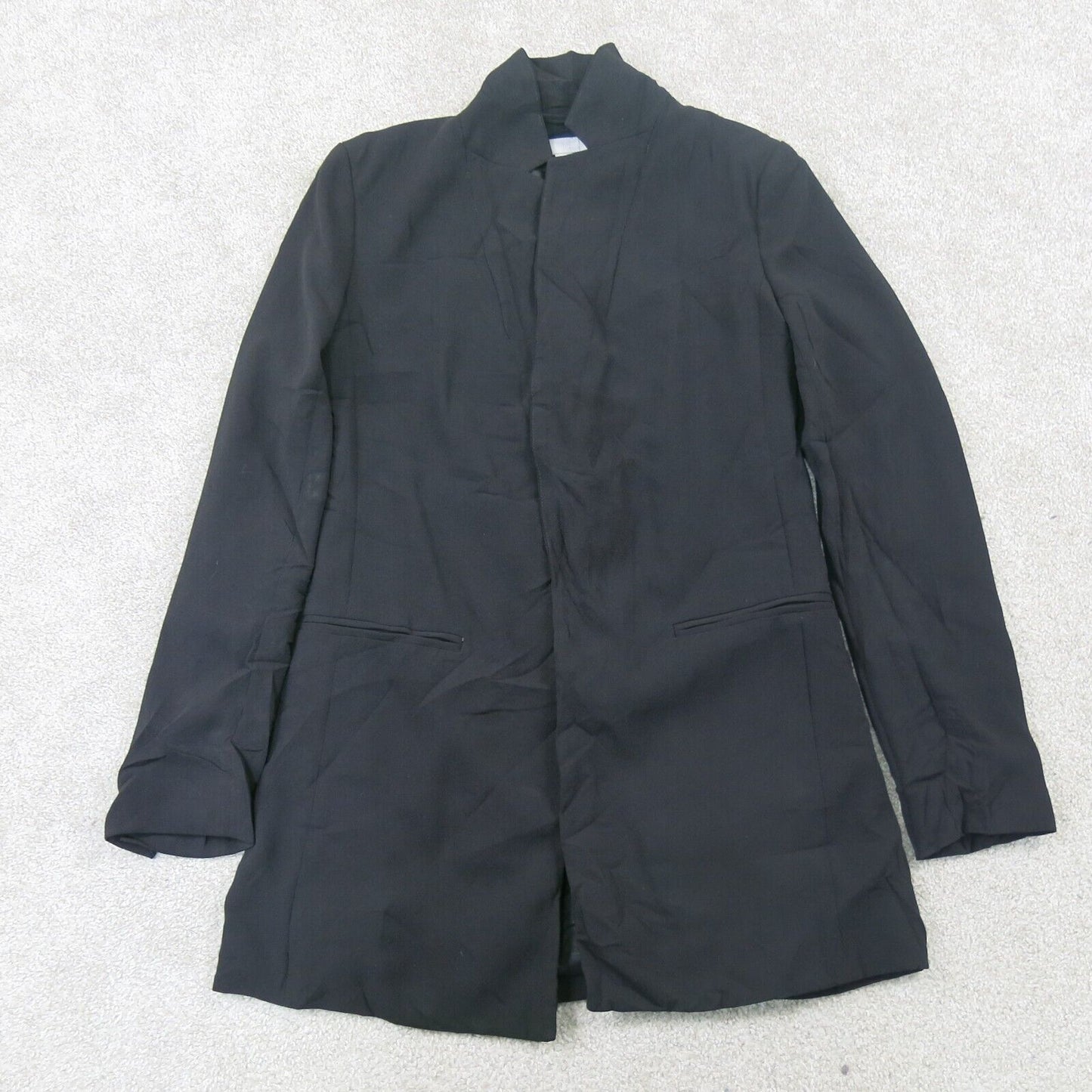 H&M Womens Over Coat Long Sleeves Open Front Pockets Solid Black Size 8