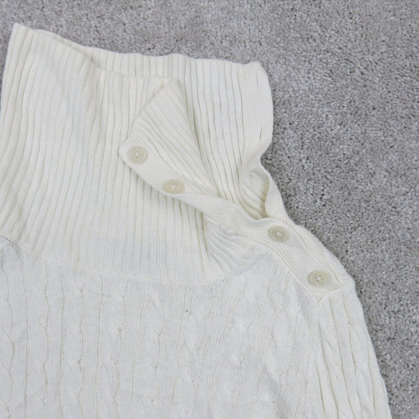 Tommy Hilfiger Womens Pullover Sweater High Neck Shoulder Button White SZ Medium