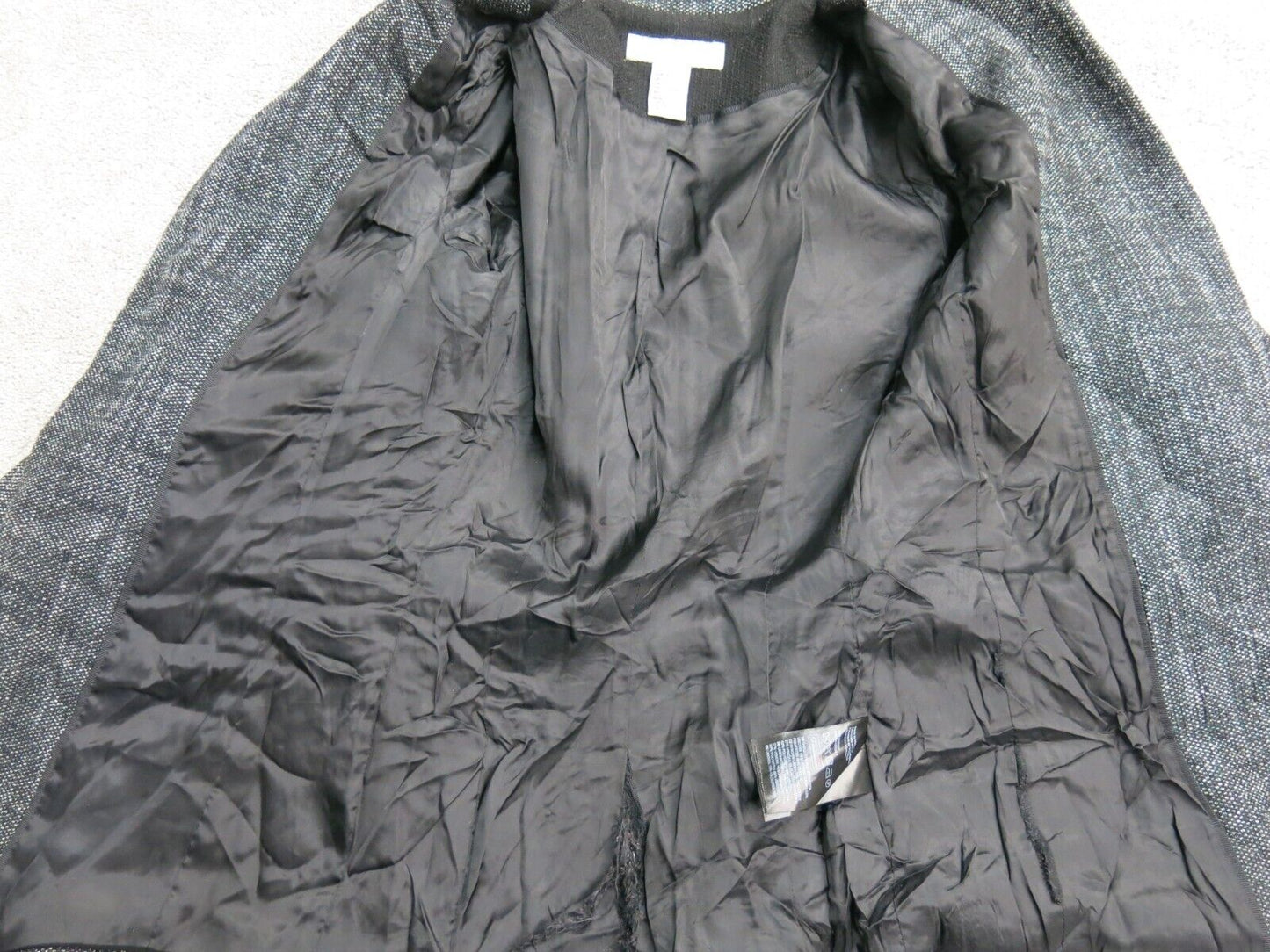 H&M Womens Blazer Coat Stretch Open Front Long Sleeves Pockets Black White SZ 2
