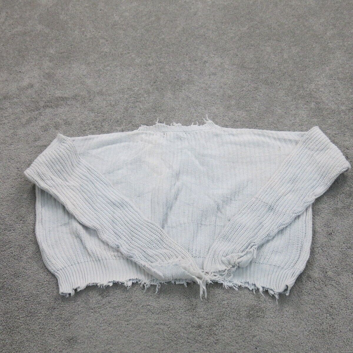 Forever 21 Womens Crop Knitted Sweater Crew Neck Raw Cuff & Hem White Size Small