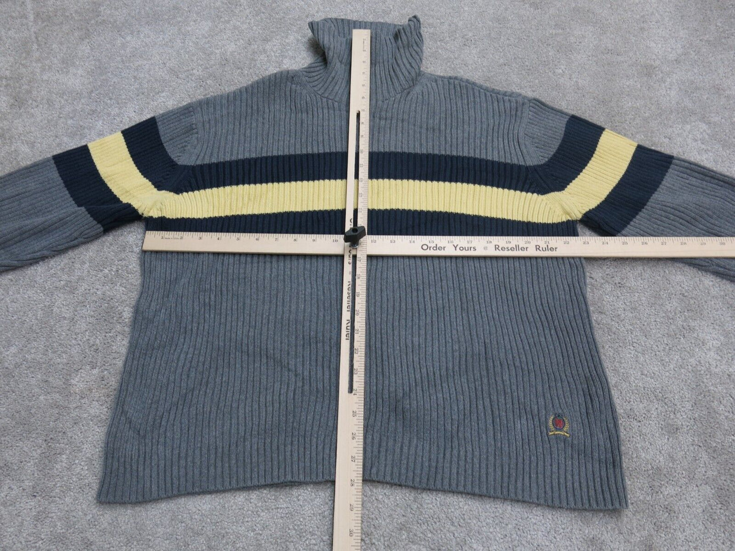 Tommy Hilfiger Mens Sweater High Neck Long Sleeves 100% Cotton Gray Size Large