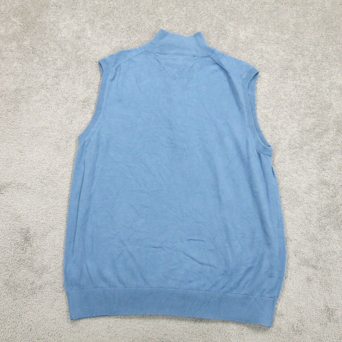 Tommy Hilfiger Mens Vest Sweater Sleeveless 1/4 Zip Mock Neck Blue Size Medium