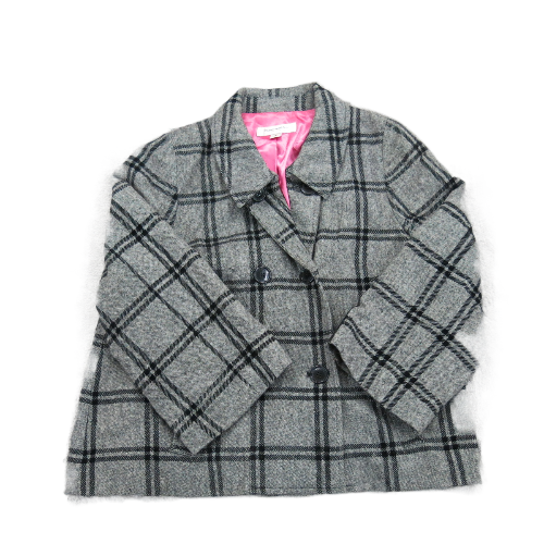 Isaac Mizrahi Womens Blazer Coat Jackets Double Breasted Plaid Gray Size Medium