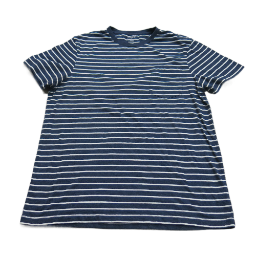 J. Crew Mens Crew Neck T Shirt Cap Sleeve Slim Washed Striped Blue White Large