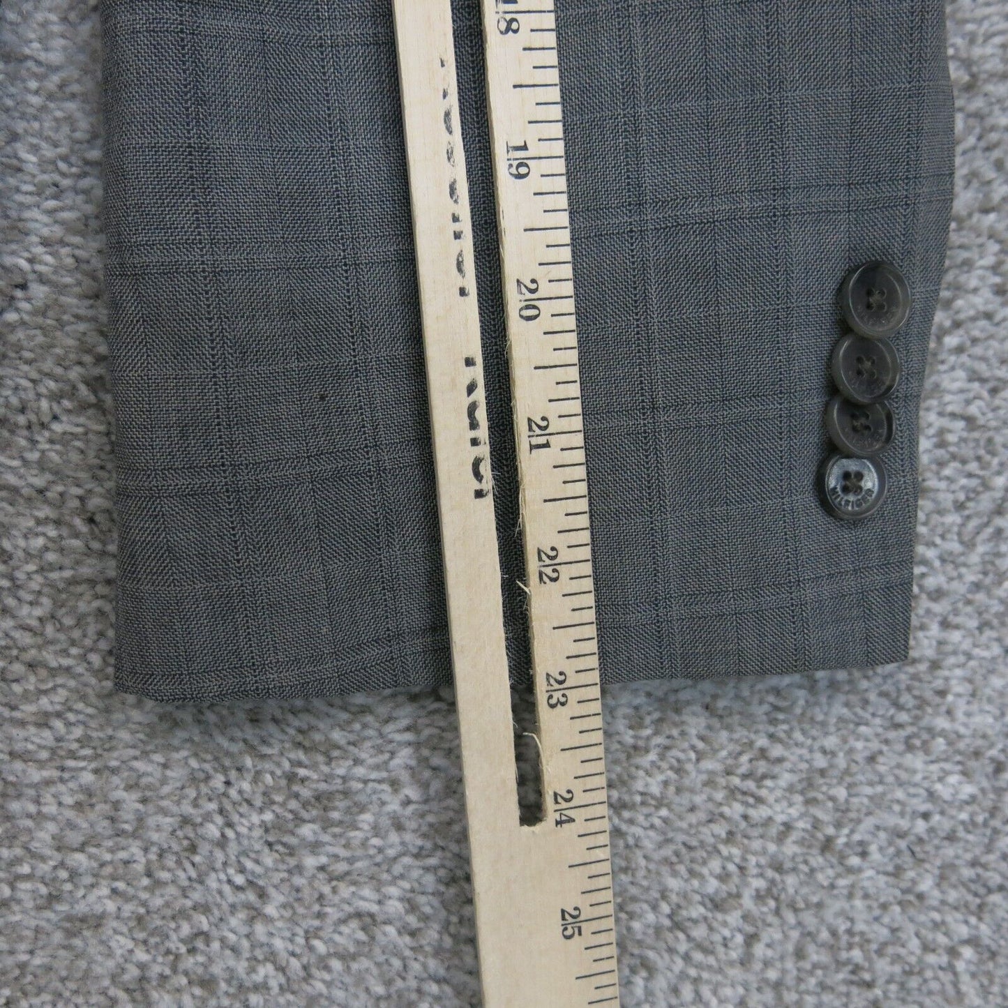 Vintage Men Plaid Blazer Coat Single Breasted 100% Wool Long Sleeves Gray SZ W41
