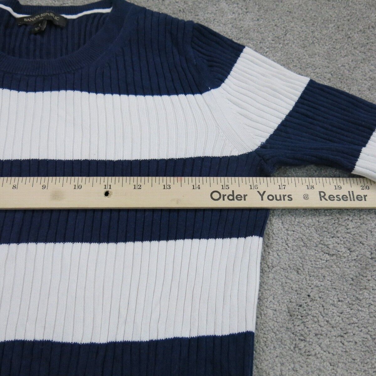 Banana Republic Womens Sweater Knitted Round Neck Long Sleeve Blue White Size S