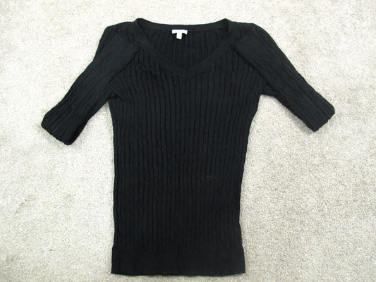 Talbots Womens Pullover Knitted Sweater Long Sleeves V Neck Black Size Small