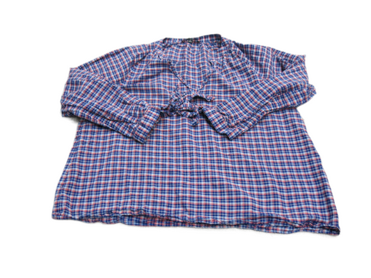 Made Well Womens Blouse Top Tasseled Long Sleeves V Neck Plaid Blue Red SZ Small