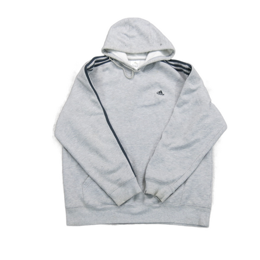 Adidas Mens Hooded Sweatshirt Long Sleeves 3 Striped Pockets Gray Size Large