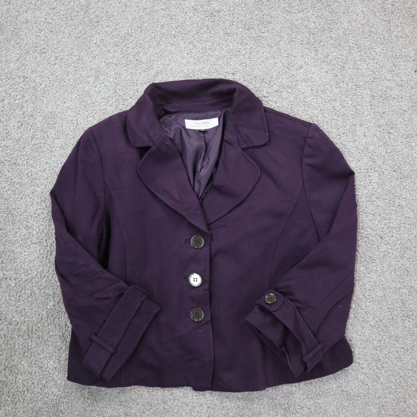 Tahari Womens Blazer Coat Long Sleeves Single Breasted Dark Pocket Purple Size 8