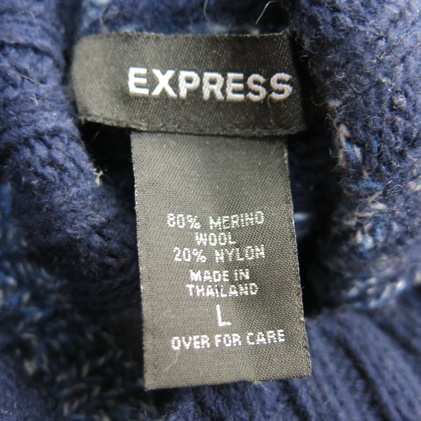 Express Womens Striped Knitted Sweater Long Sleeves High Neck Black Blue Size L