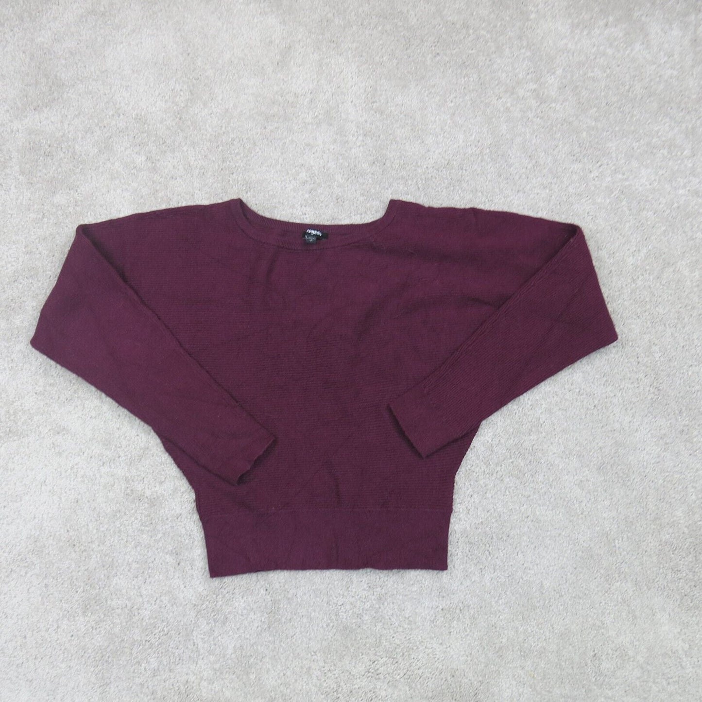 Express Womens Pullover Cropped Sweater Long Sleeves Crew Neck Maroon Size Small