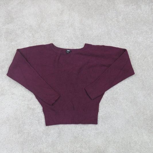 Express Womens Pullover Cropped Sweater Long Sleeves Crew Neck Maroon Size Small
