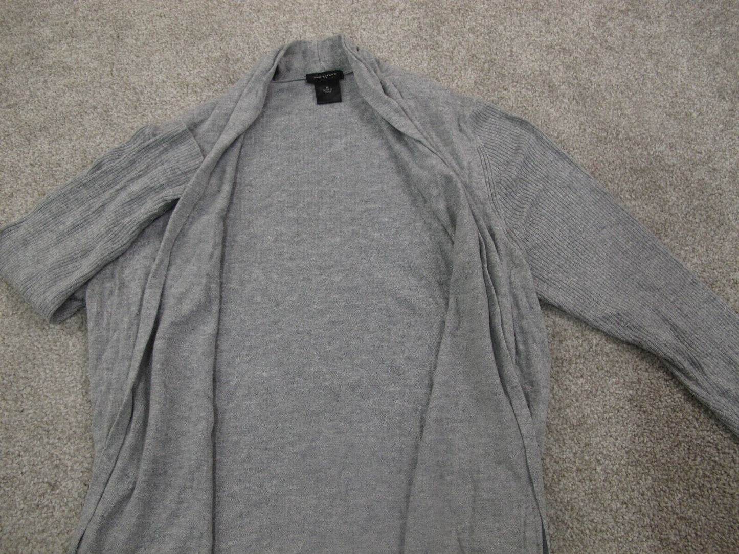 Ann Taylor Womens Cardigan Sweater Open Front Long Sleeves Gray Size Medium