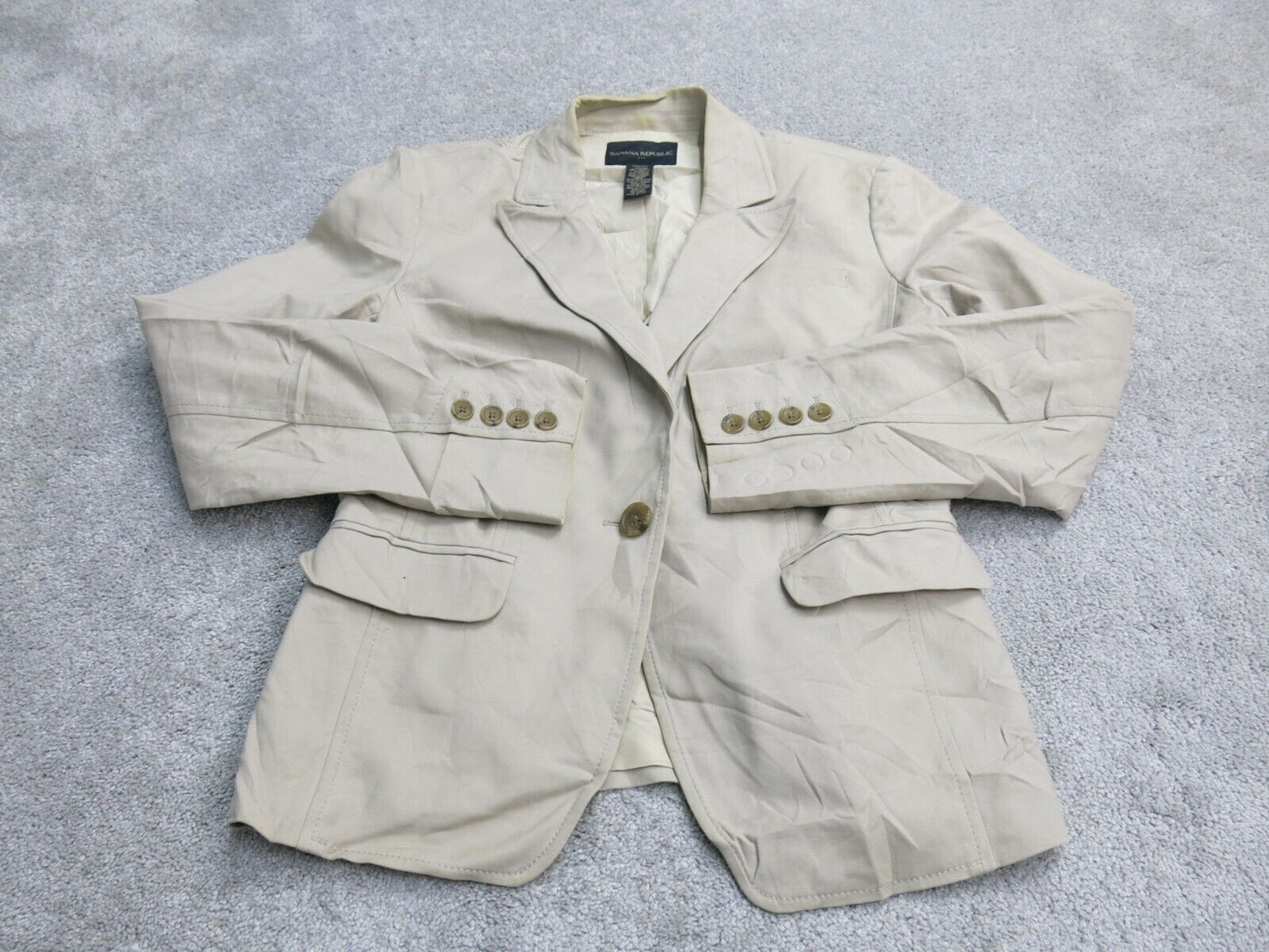 Banana Republic Womens Blazer Coat Stretch Long Sleeves Pockets Beige Size 4