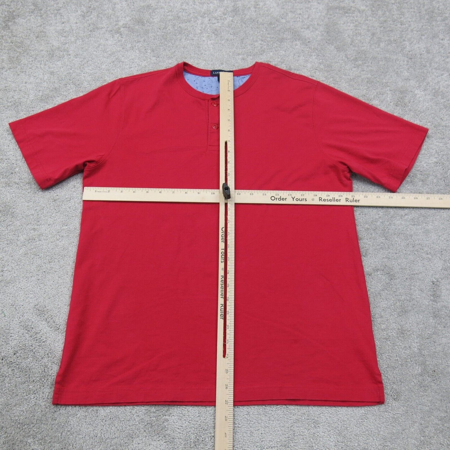 Lands End Mens Henley T Shirt Short Sleeves Solid Red Size Medium