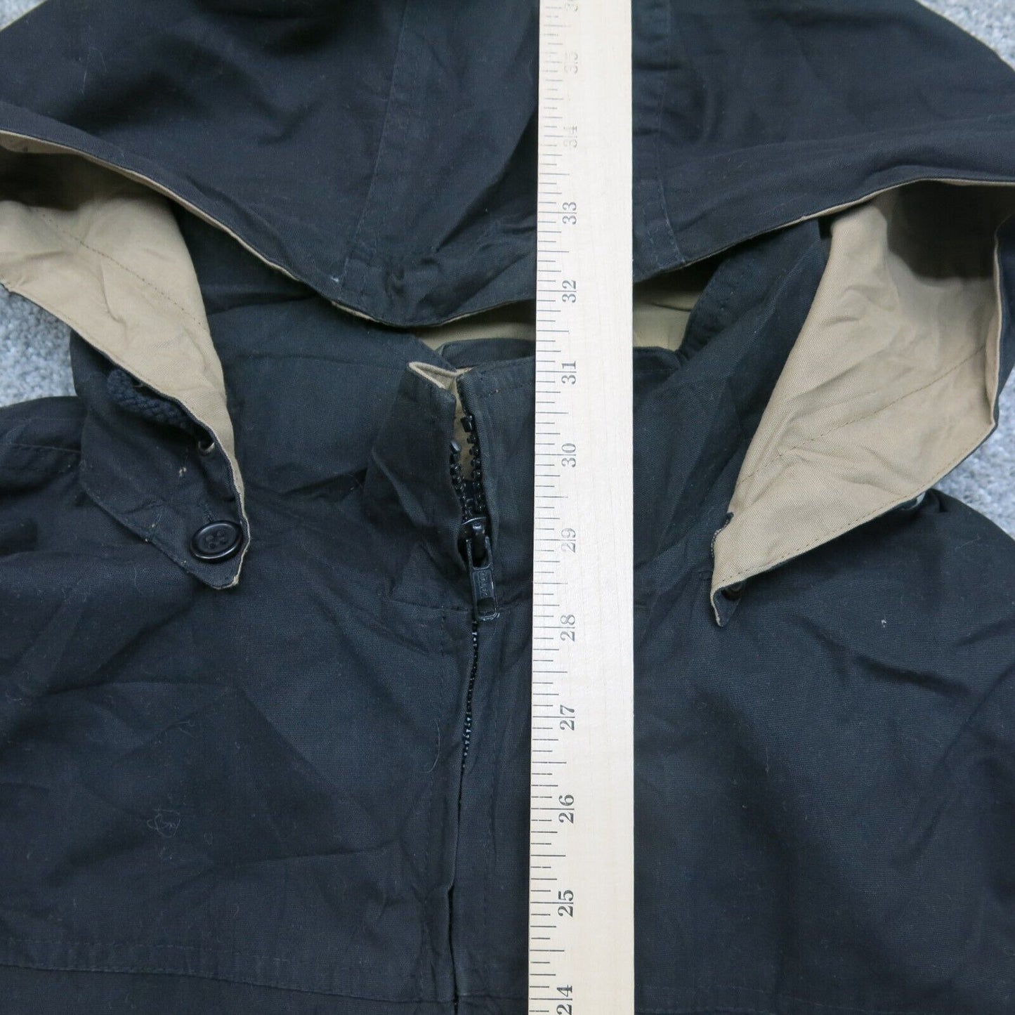 London Fog Mens Hooded Coat Full Zip Up Long Sleeves Pockets Black Size XL Reg
