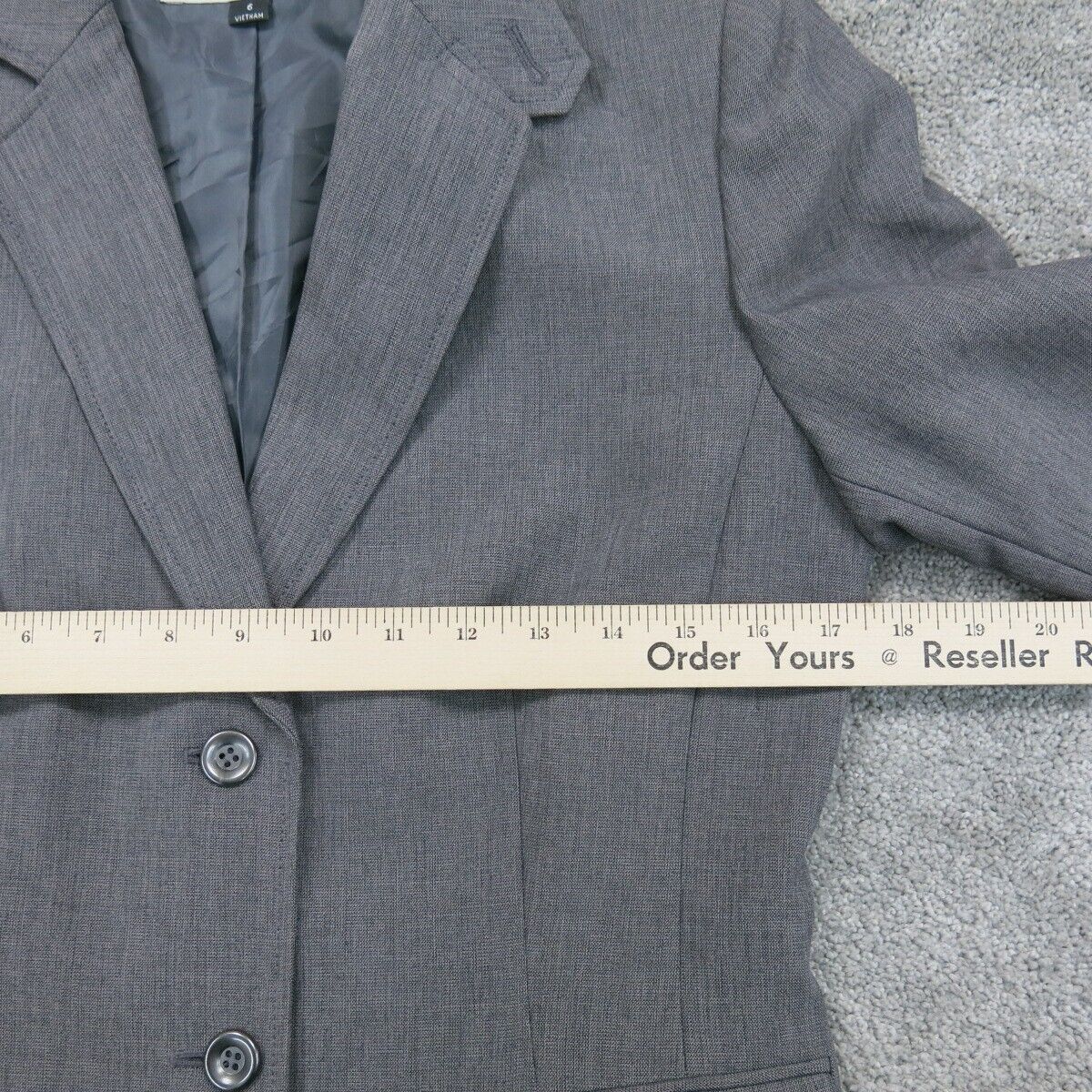 Tahari Womens Blazer Coat Long Sleeves Single Breasted Pockets Gray Size 6