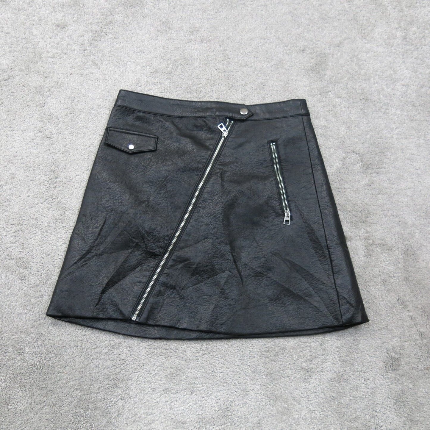 Divided By H&M Womens Faux Leather Mini Skirt Zipper Pockets Black Size US 4