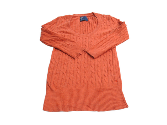 American Eagle Women Pullover Sweater Round Neck Long Sleeves Orange Size Medium