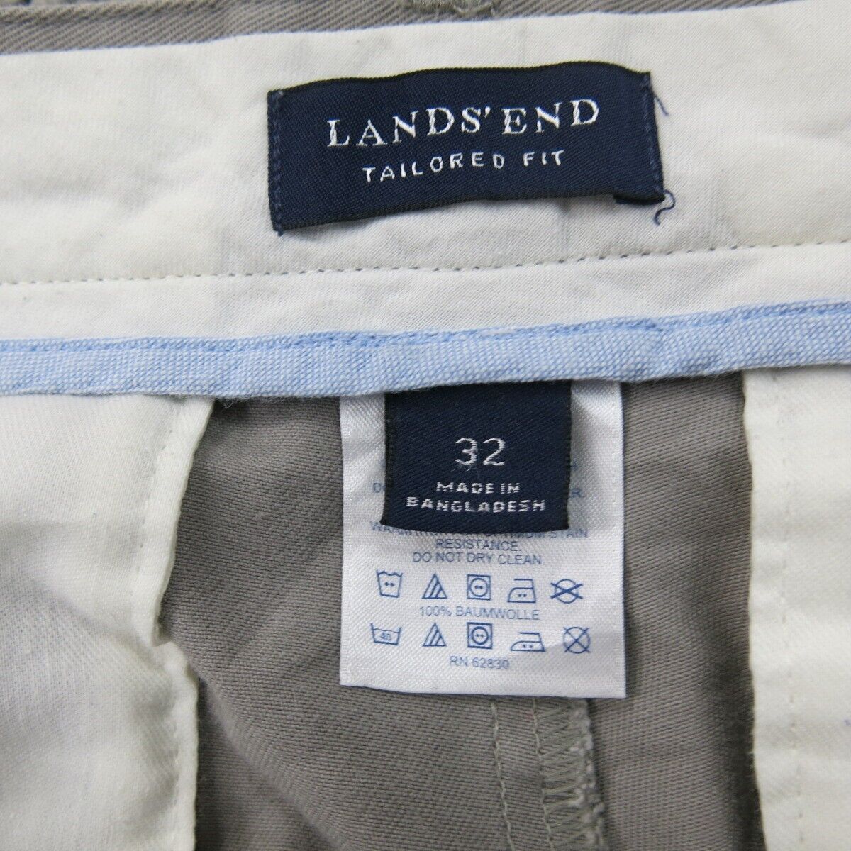 Lands End Mens Pant Tailored Fit Chino Pant Mid Rise Gray Size 32