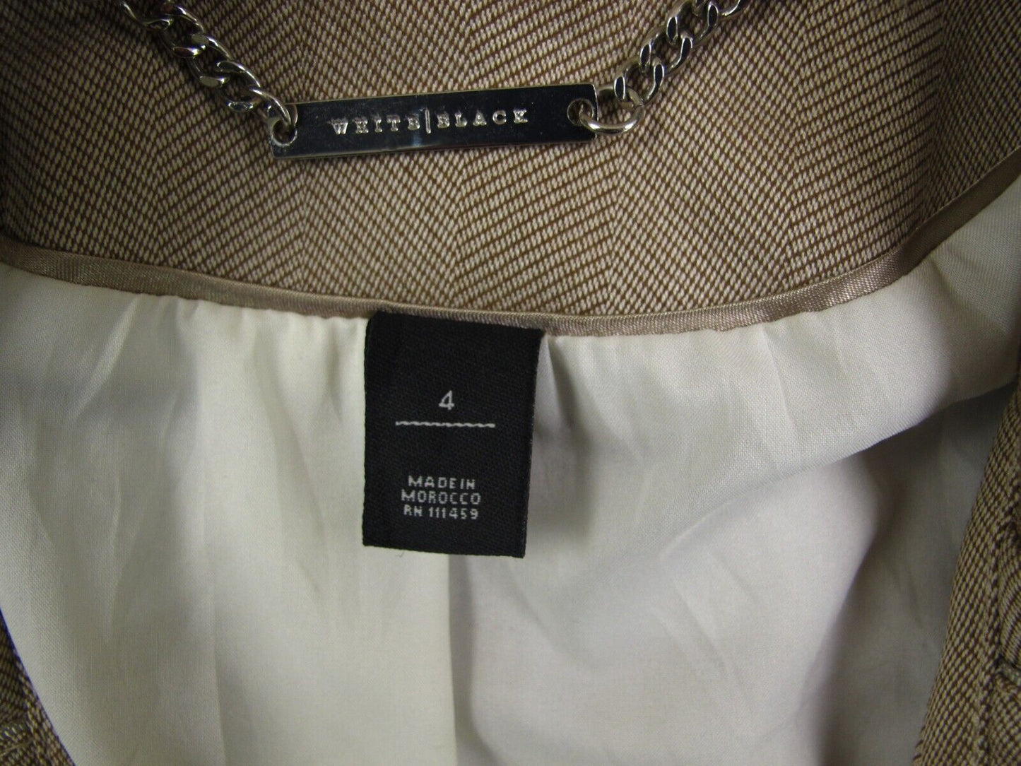White Black Womens Blazer Coat Single Breasted Long Sleeves Tan Brown Size 4