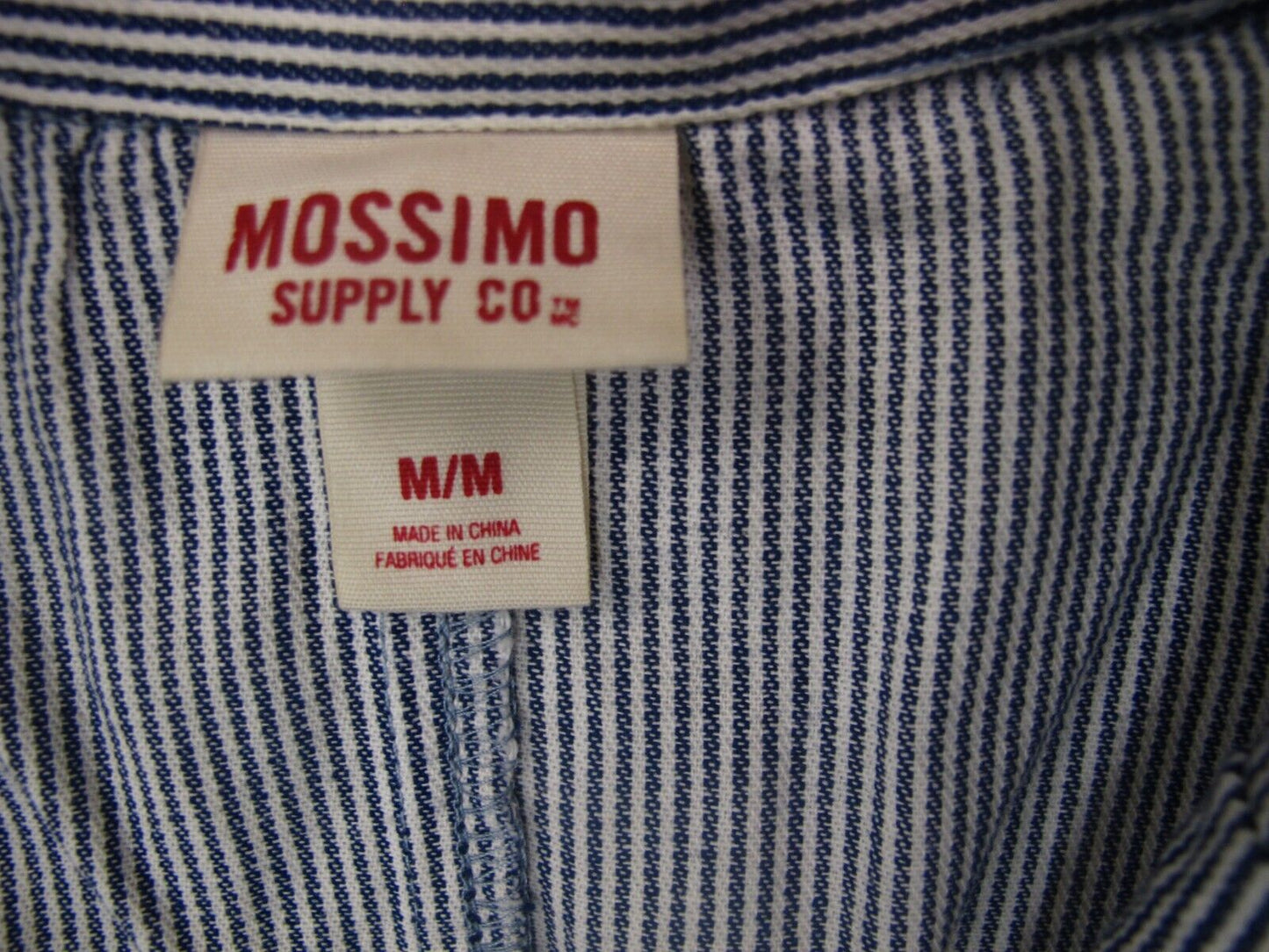 Mossimo Womens Blazer Coat Pin Striped Long Sleeves Pockets Blue White SZ Medium
