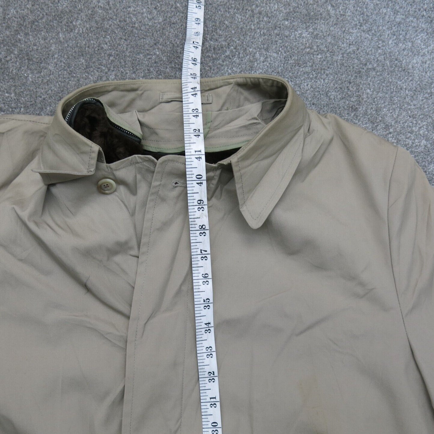 London Fog Mens Overcoat Long Sleeves Pockets Beige Size 44 Long