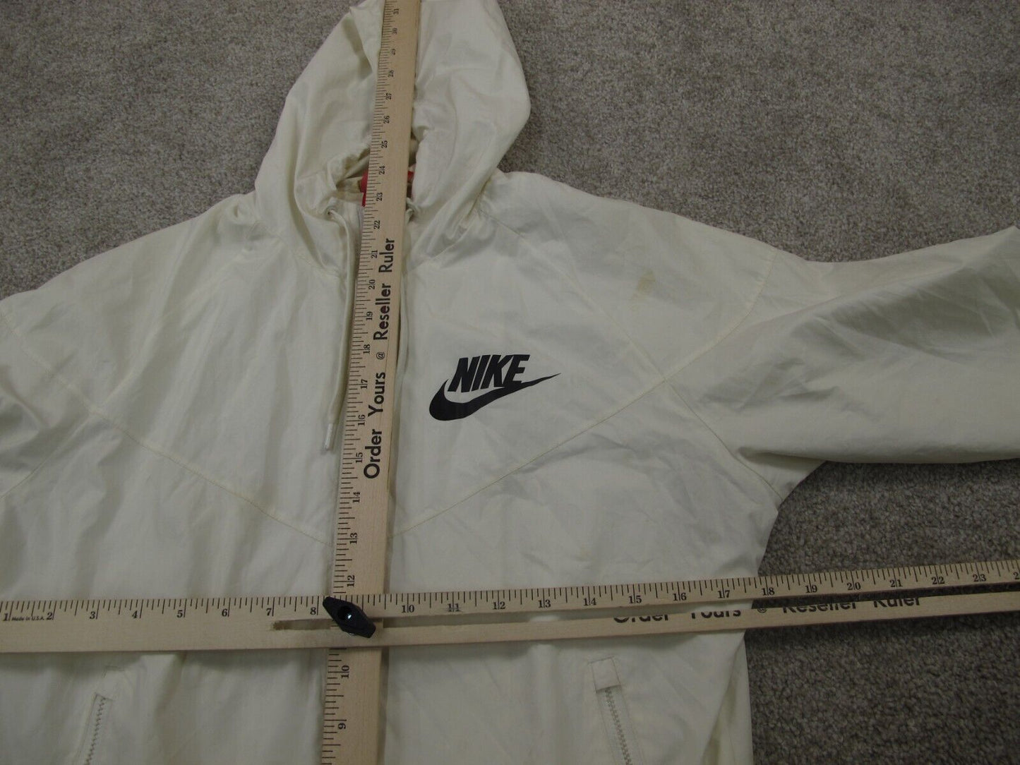 Nike Womens Windbreaker Jacket Full Zip Long Sleeves Drawstring White SZ Medium