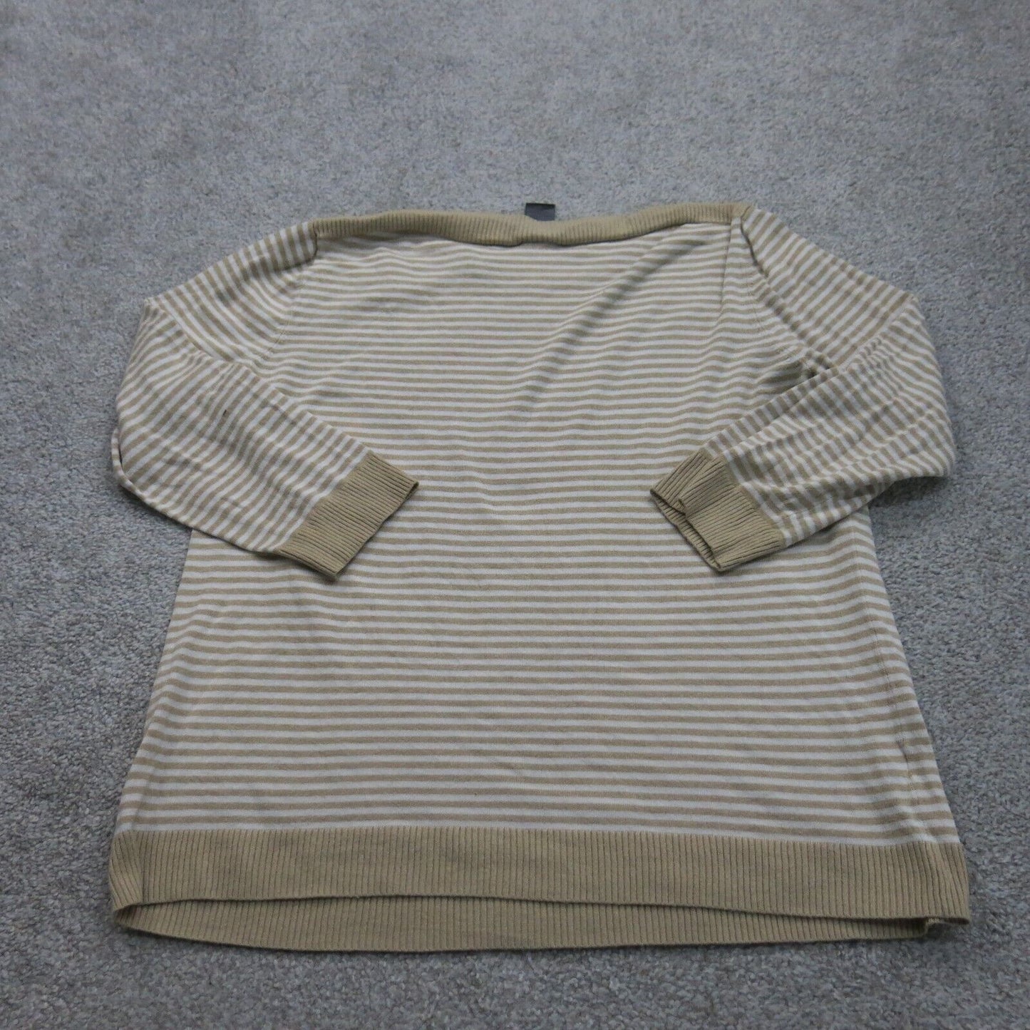 Ann Taylor Womens Striped Pullover Sweater Long Sleeve Boat Neck White Brown XL