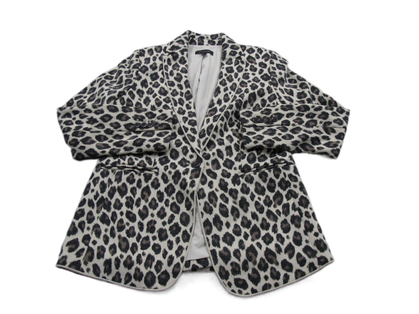 Ann Taylor Women Blazer Coat Single Breasted Leopard Print Brown White Size 6