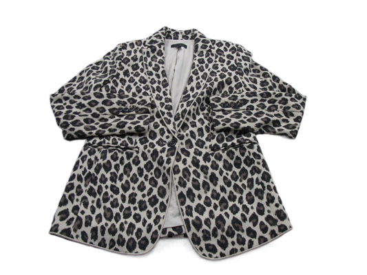 Ann Taylor Women Blazer Coat Single Breasted Leopard Print Brown White Size 6