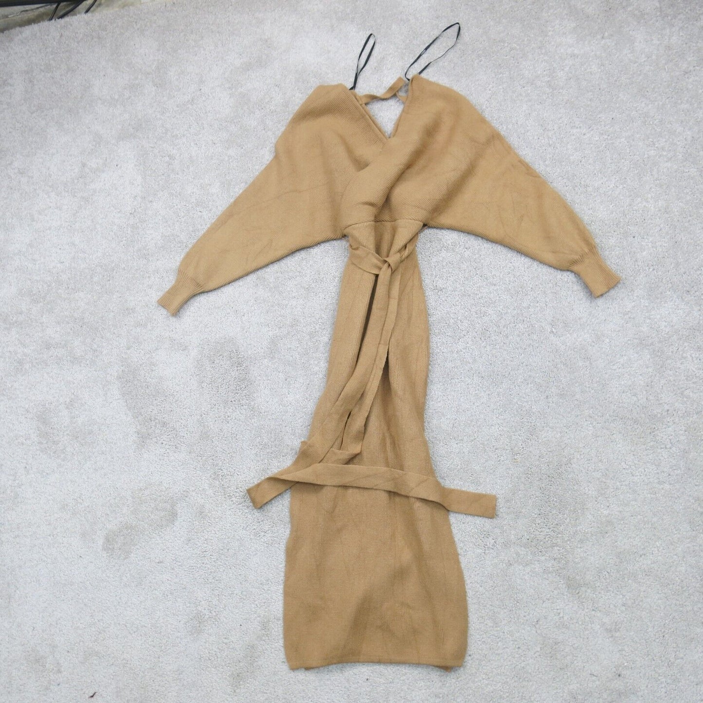 Forever 21 Women Knitted Kaftan Robe Tie Waist Long Sleeve Brown Size Medium