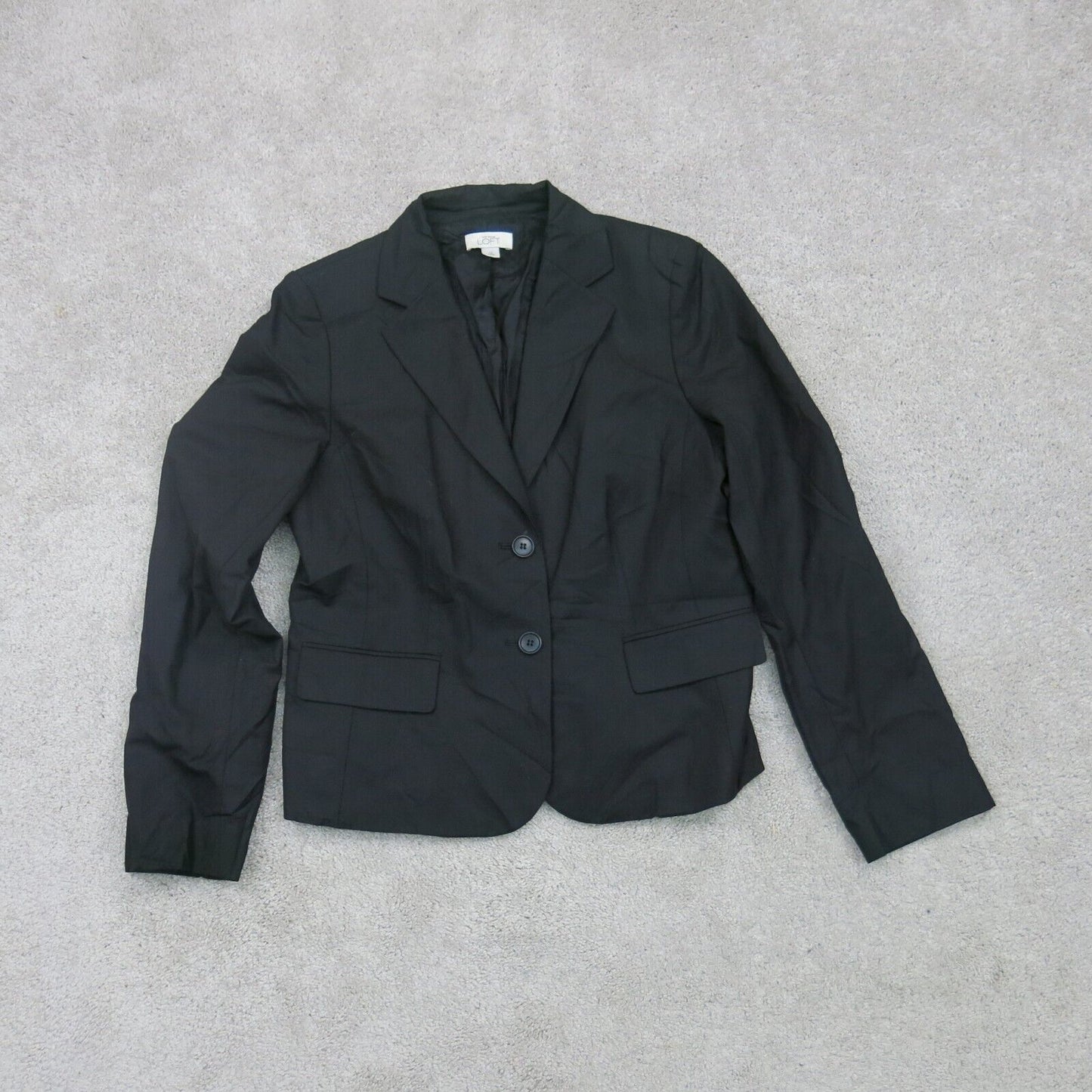 Ann Taylor Womens Blazer Coat Single Breasted Long Sleeves Pockets Black Size 12
