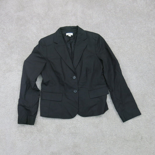 Ann Taylor Womens Blazer Coat Single Breasted Long Sleeves Pockets Black Size 12