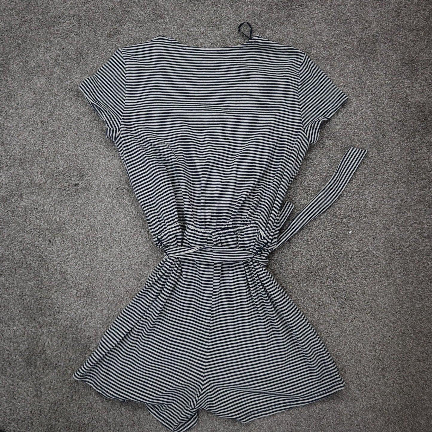 Gap Womens Wrap Mini Dress Cap Sleeve Tie Waist Striped Black White Size Medium