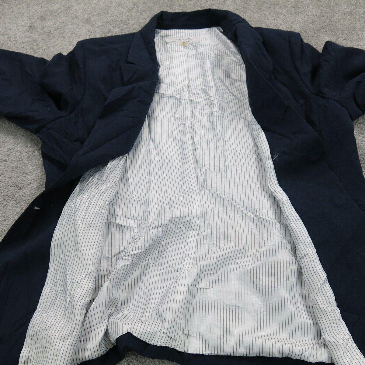 Tahari Womens Blazer Coat Single Breasted Long Sleeve Pockets Blue Size 18