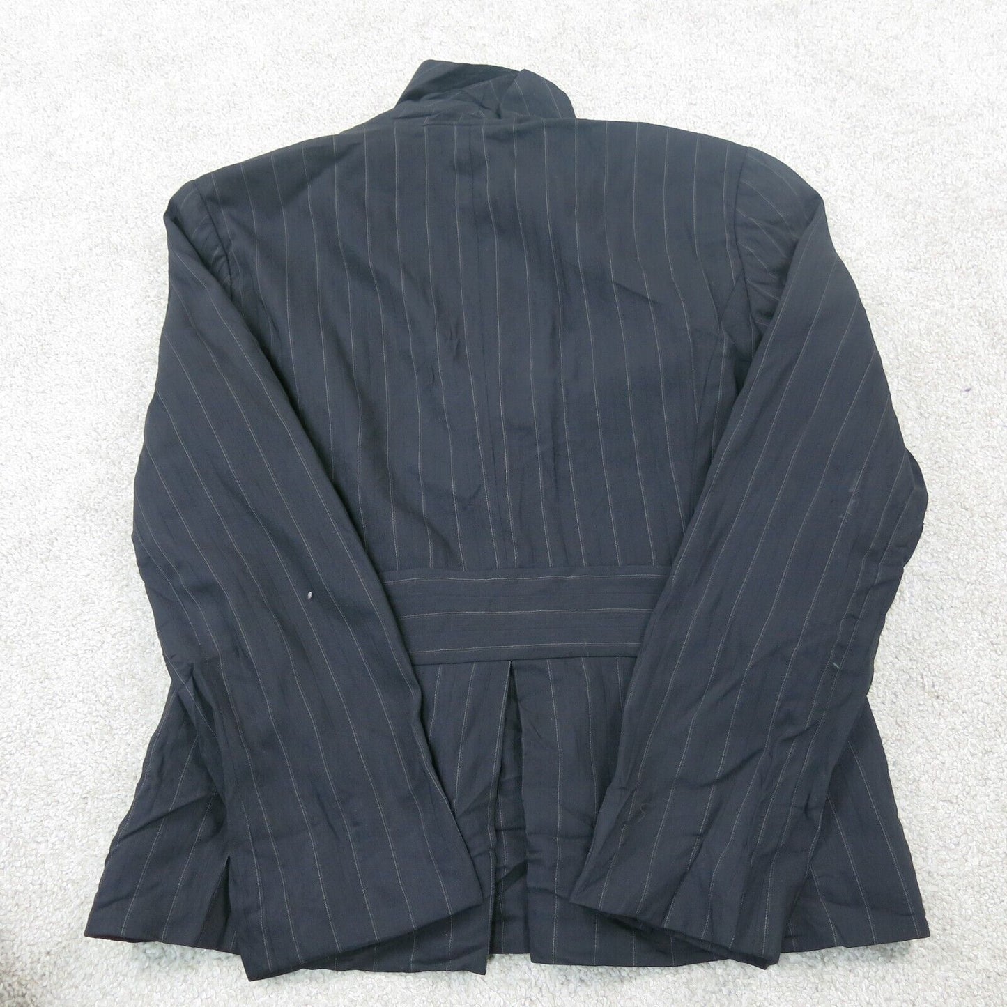 Ann Taylor Womens Striped Single Breasted Blazer Coat Long Sleeves Black Size 4