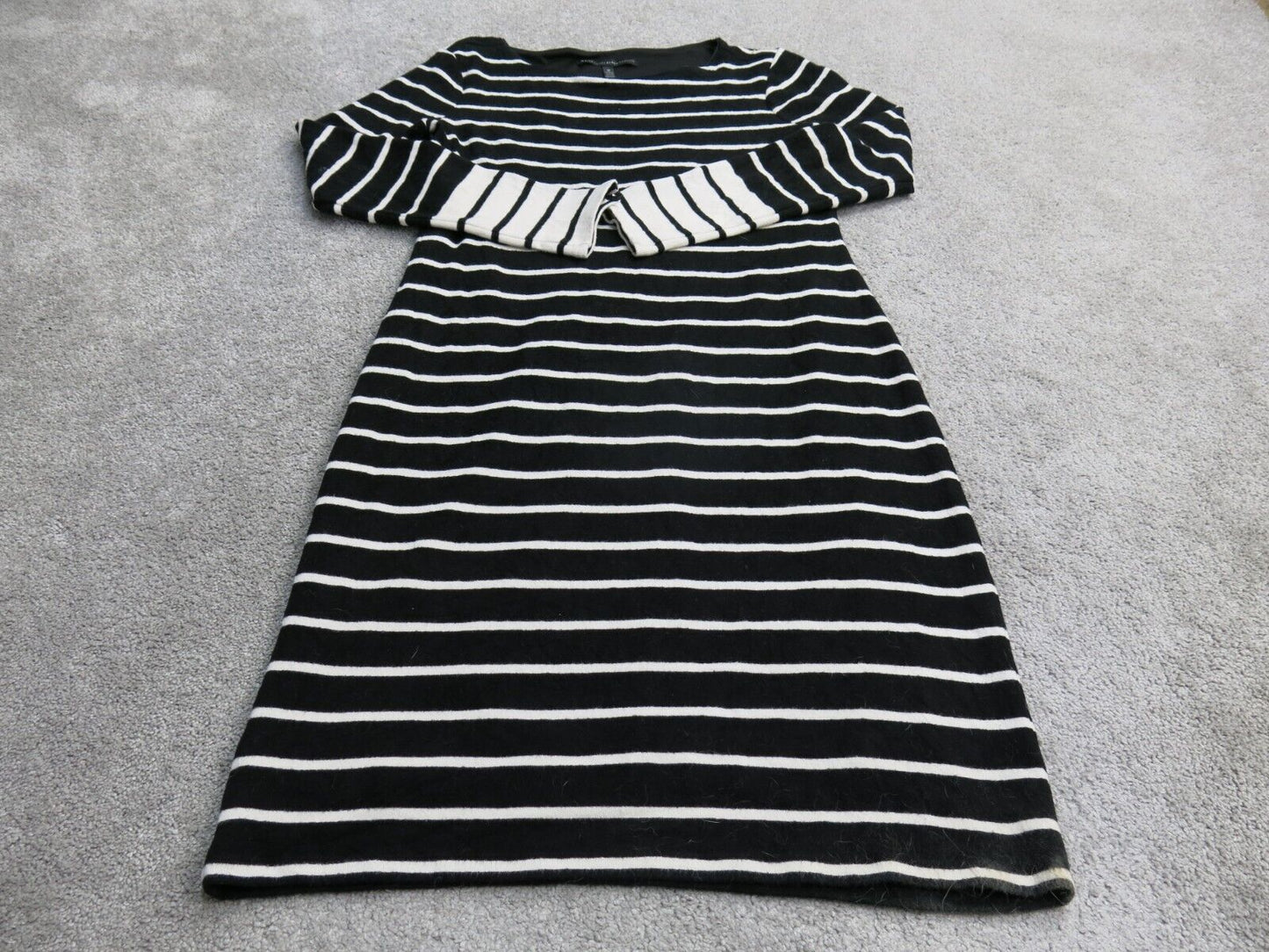 White House Black Market Women Sweater Dress Boat Neck Striped Black White SZ M