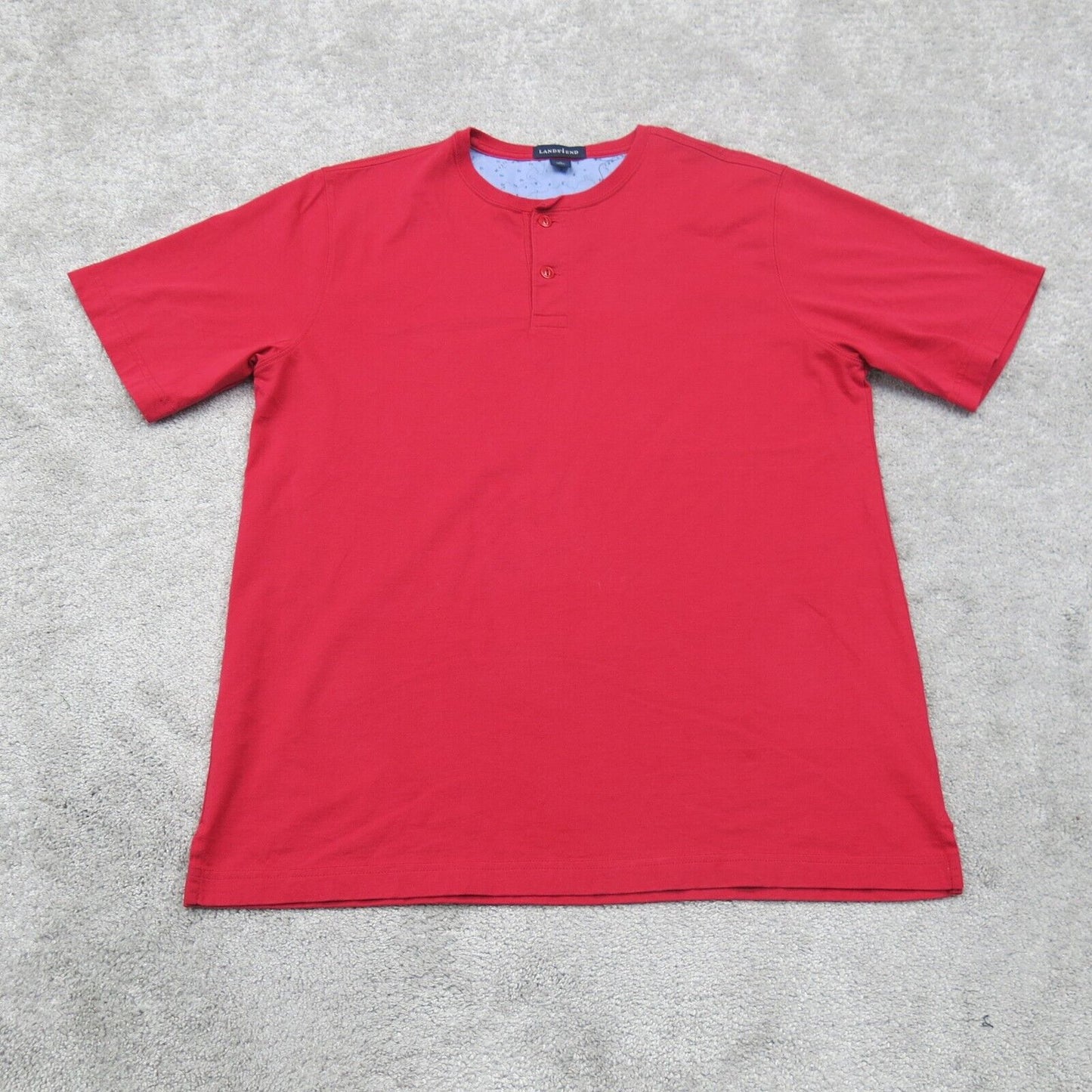 Lands End Mens Henley T Shirt Short Sleeves Solid Red Size Medium