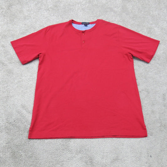 Lands End Mens Henley T Shirt Short Sleeves Solid Red Size Medium
