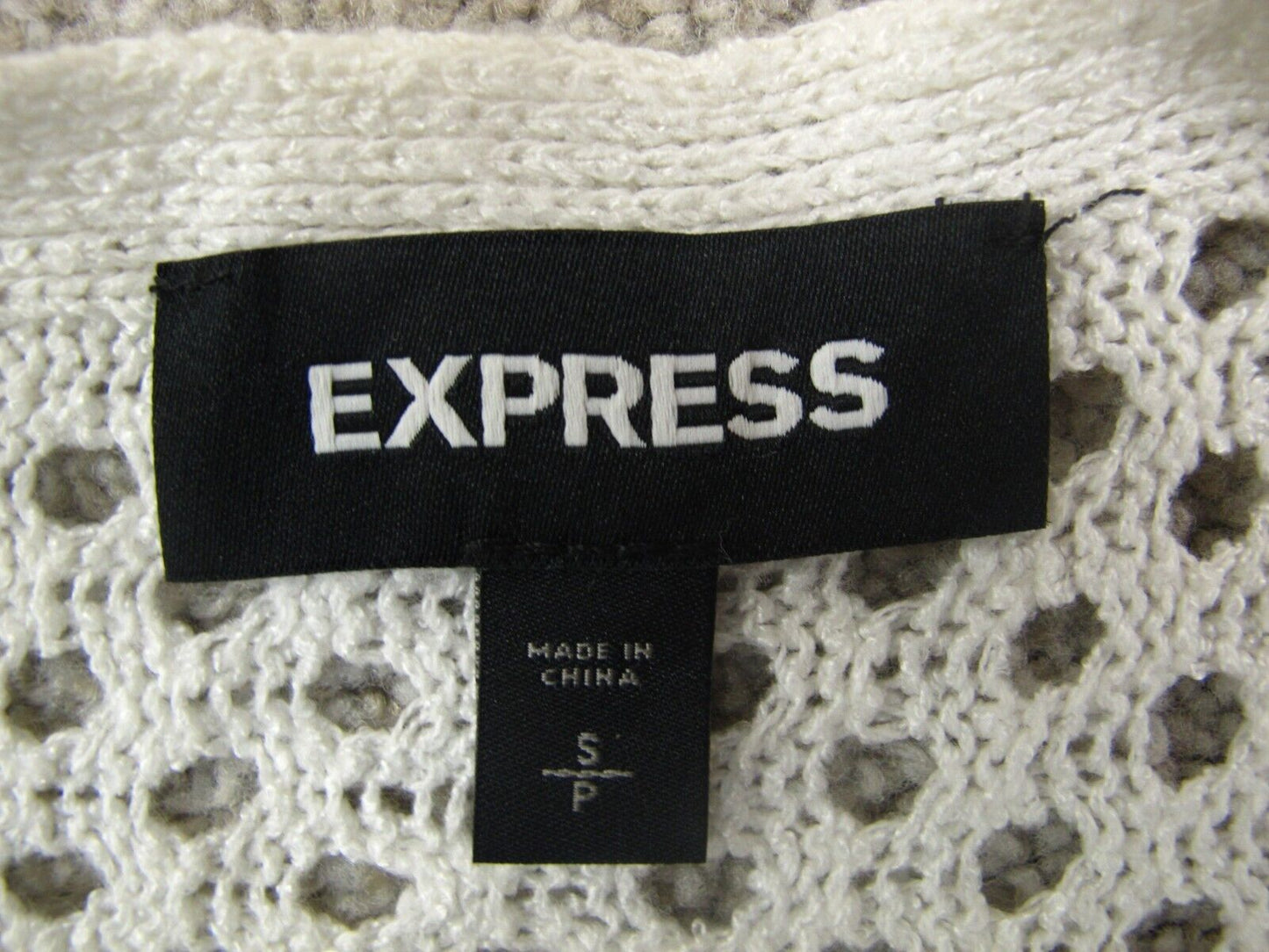 Express Women Pullover Sweater Crop Eyelet Knitted Long Sleeves White Size Small
