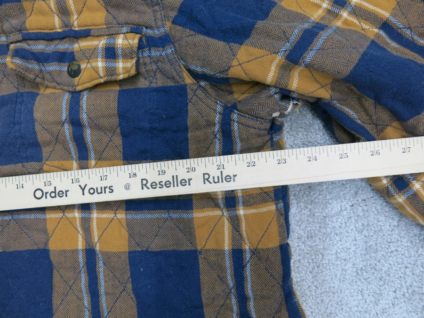 George Men Windbreaker Jacket Coat Front Button Long Sleeves Blue Brown Size L