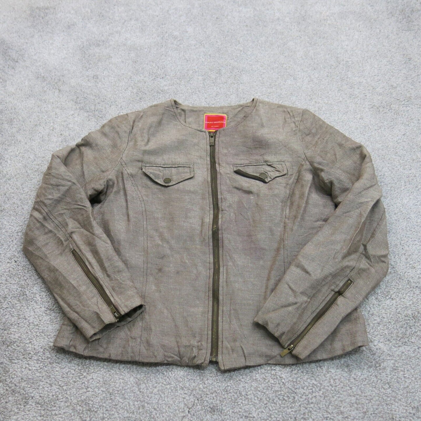 Isaac Mizrahi Women Scrub Jacket Full Zip Up Long Sleeve Pockets Gray Size Large