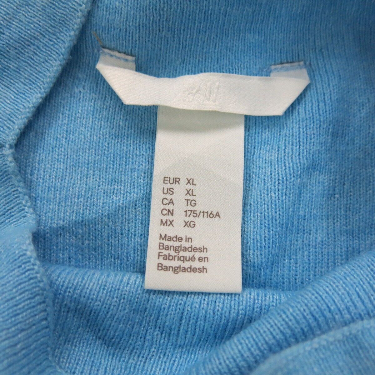 H&M Womens Pullover Sweater Knitted Mock Neck Long Sleeves Light Blue SZ X Large