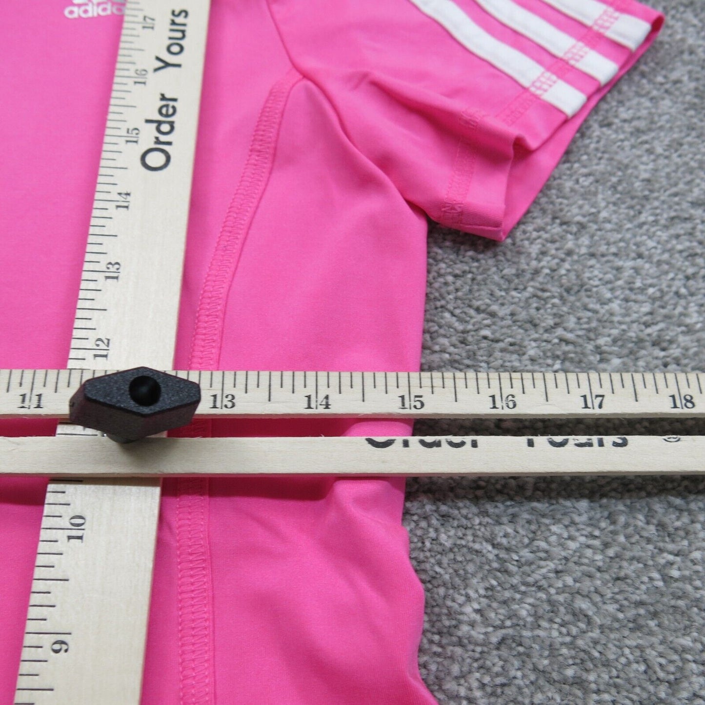 Adidas Tee Boys Youth Pink Size 1 White 3 Stripe Short Sleeve Athletic Top Logo